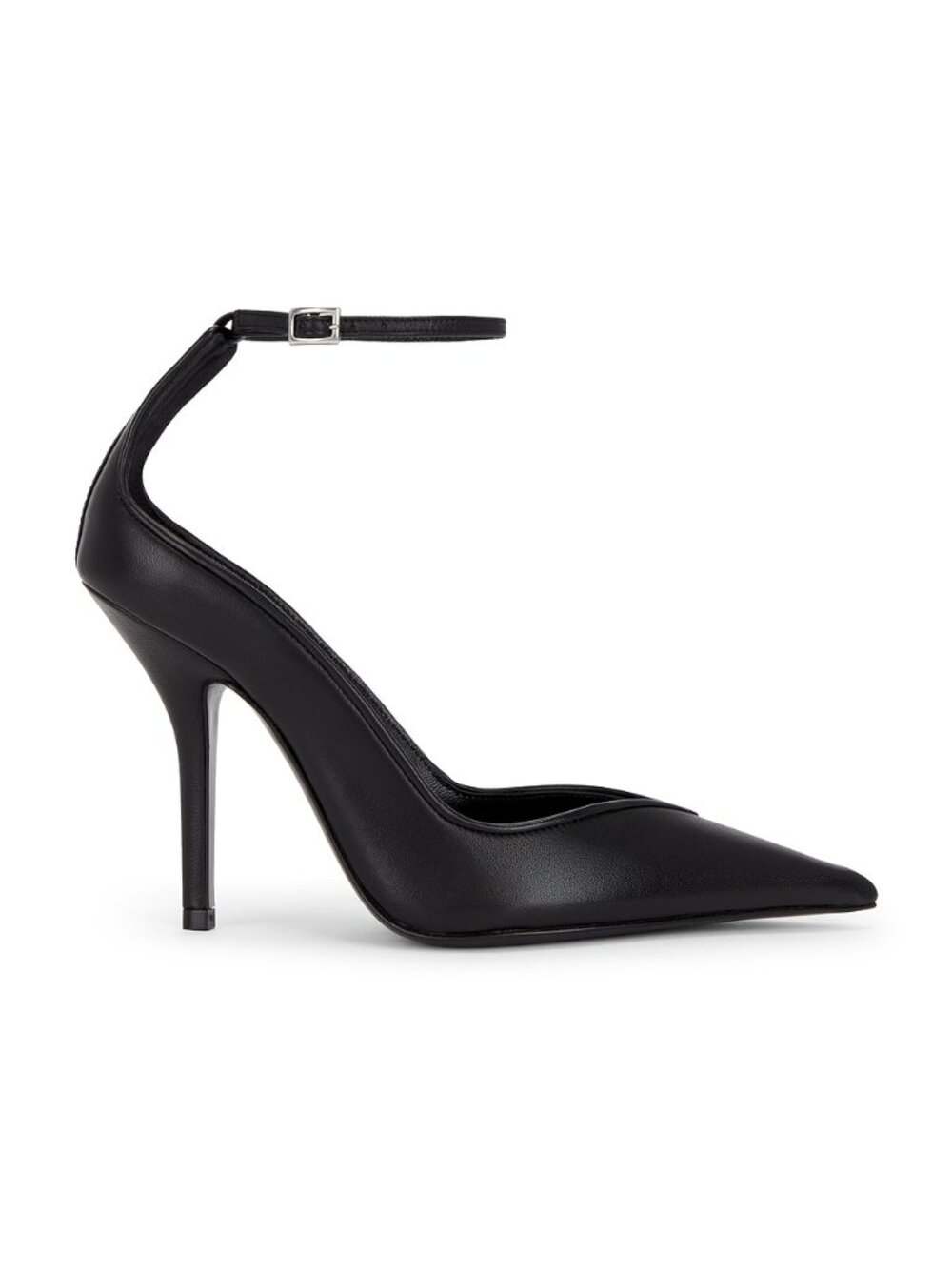 Lucasheva Barbara Pump in Black leather high heel ankle strap pointed toe